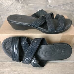 Crocs Sandals Women 8 Black Molalla II Comfort Strappy Slip On Beach Wedge Slide